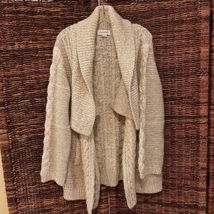 Yigal Azrouel Sweater Medium Cream Wool Mohair Cable Knit Fisherman Cardigan